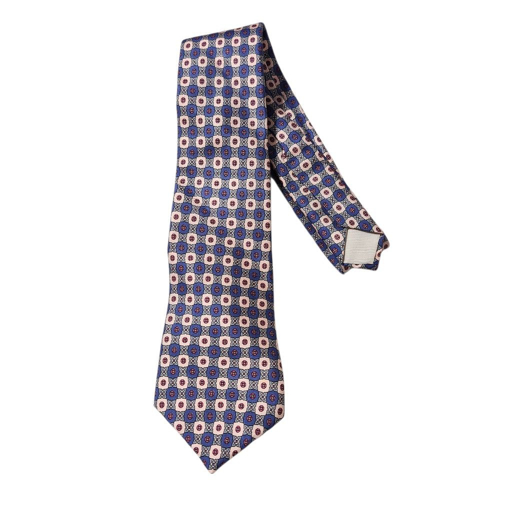 Men's Vintage All Silk Milano Tie Blue Pink Beige Squares